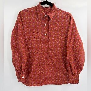Vintage 70s Y2K bohemian paisley boho orange floral button up shirt size medium